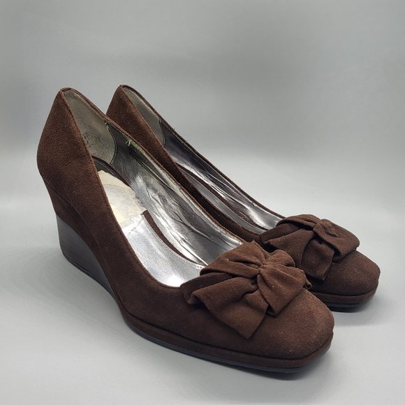 Calvin Klein Brown Suede Candy Wedge Heel Pumps - Picture 1 of 15